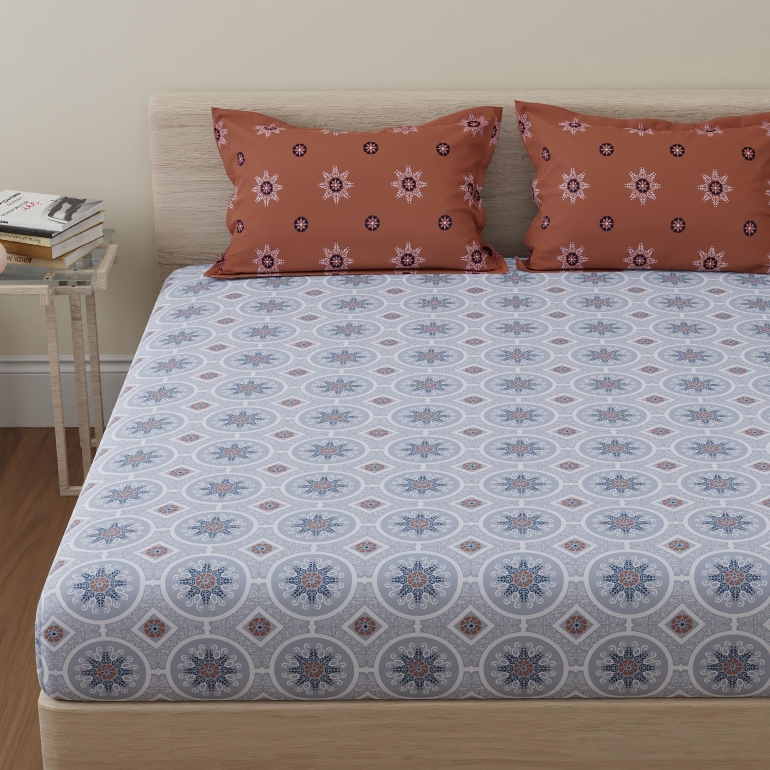 Huesland By Ahmedabad Cotton 144 Tc Pure Cotton Bedsheet For Double Bed King Size With 2 Pillow Covers | Mandala | 9Ft X 9Ft | B
