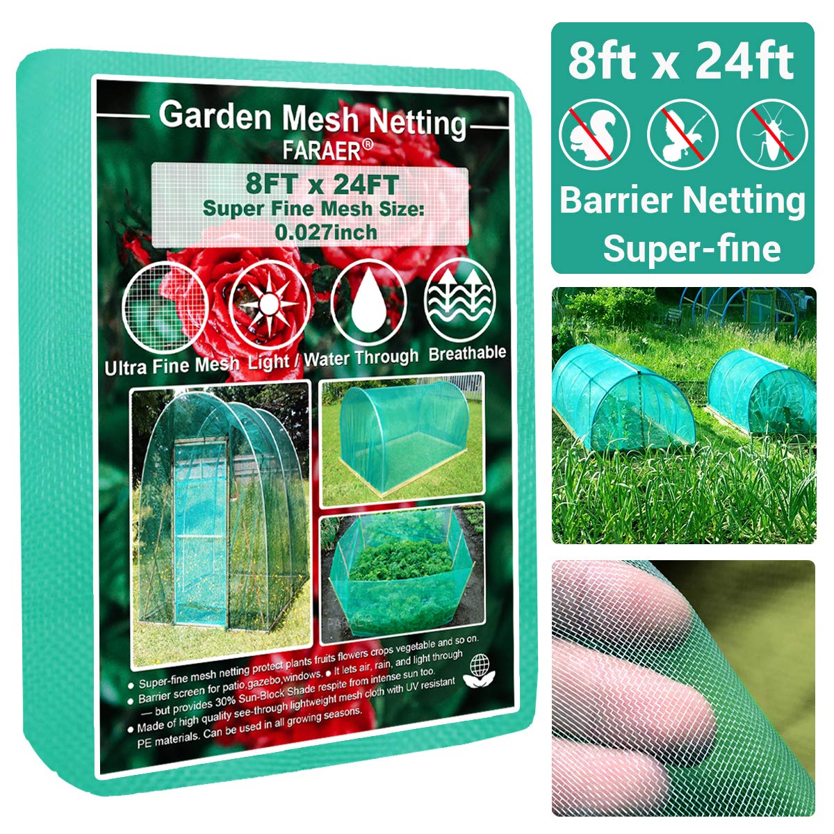 Garden Barrier Netting, Plant Covers 8X24Ft Extra Fine Mesh 30% Sun Net Green Sunblock Mesh Shade Protection Netting For Vegetab