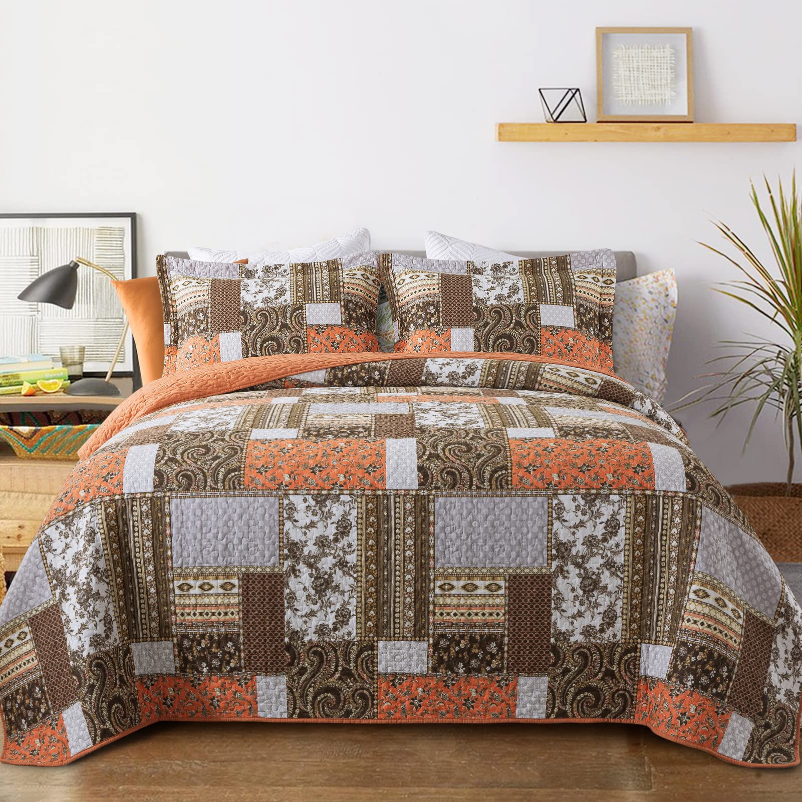 Vaputar Quilts Queen Size - 3 Piece Soft Queen Quilt Bedding Set, Lightweight Queen Bedspreads Cotton Boho Queen Quilt Set, Flor