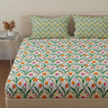 Huesland By Ahmedabad Cotton 144 Tc Double Bedsheet Cotton King Size Bed With 2 Pillow Covers | Botanical Chevron | 108 By 108 I