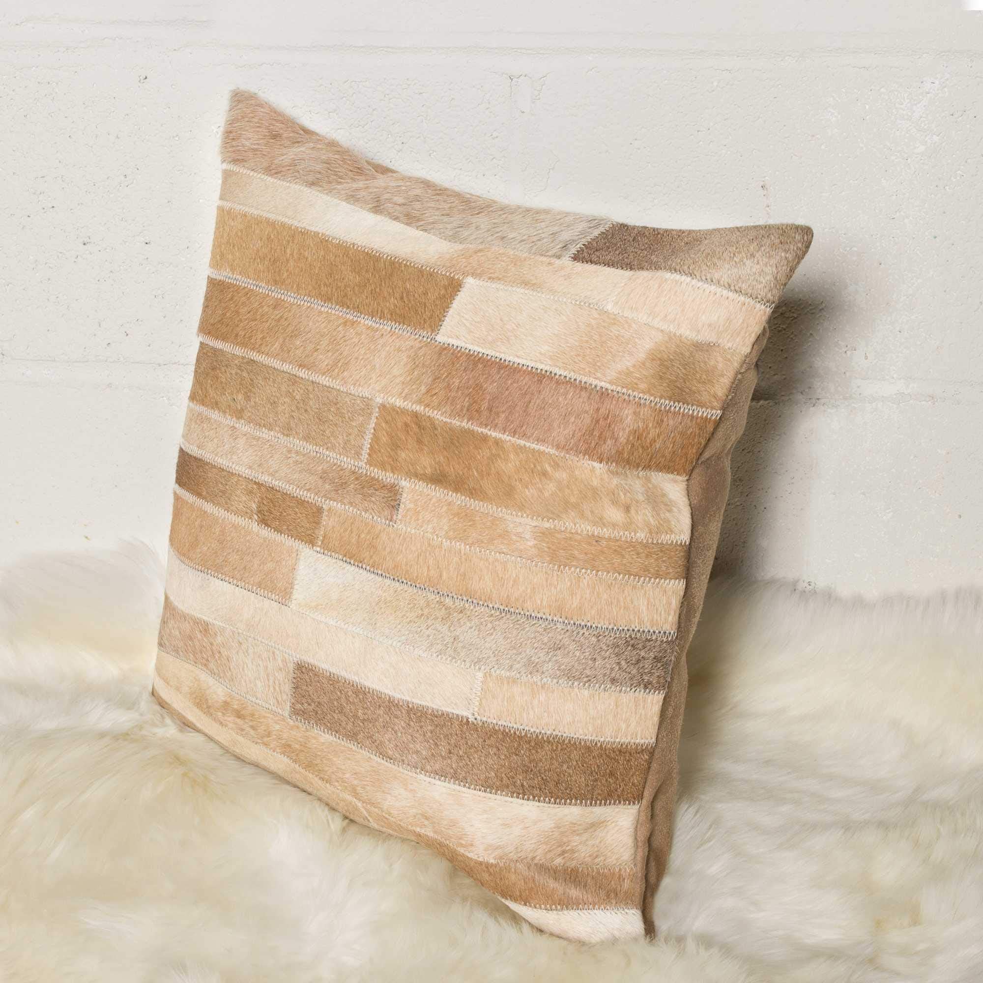 HomeRoots Tan Cowhide, Microsuede, Polyfill 18' X 18' X 5' Natural Pillow