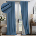 Denim Blue Blackout Curtains & Drapes 84 Inch Length 2 Panels Set Faux Linen 100% Black Out Room Darkening Soundproof Country Bl