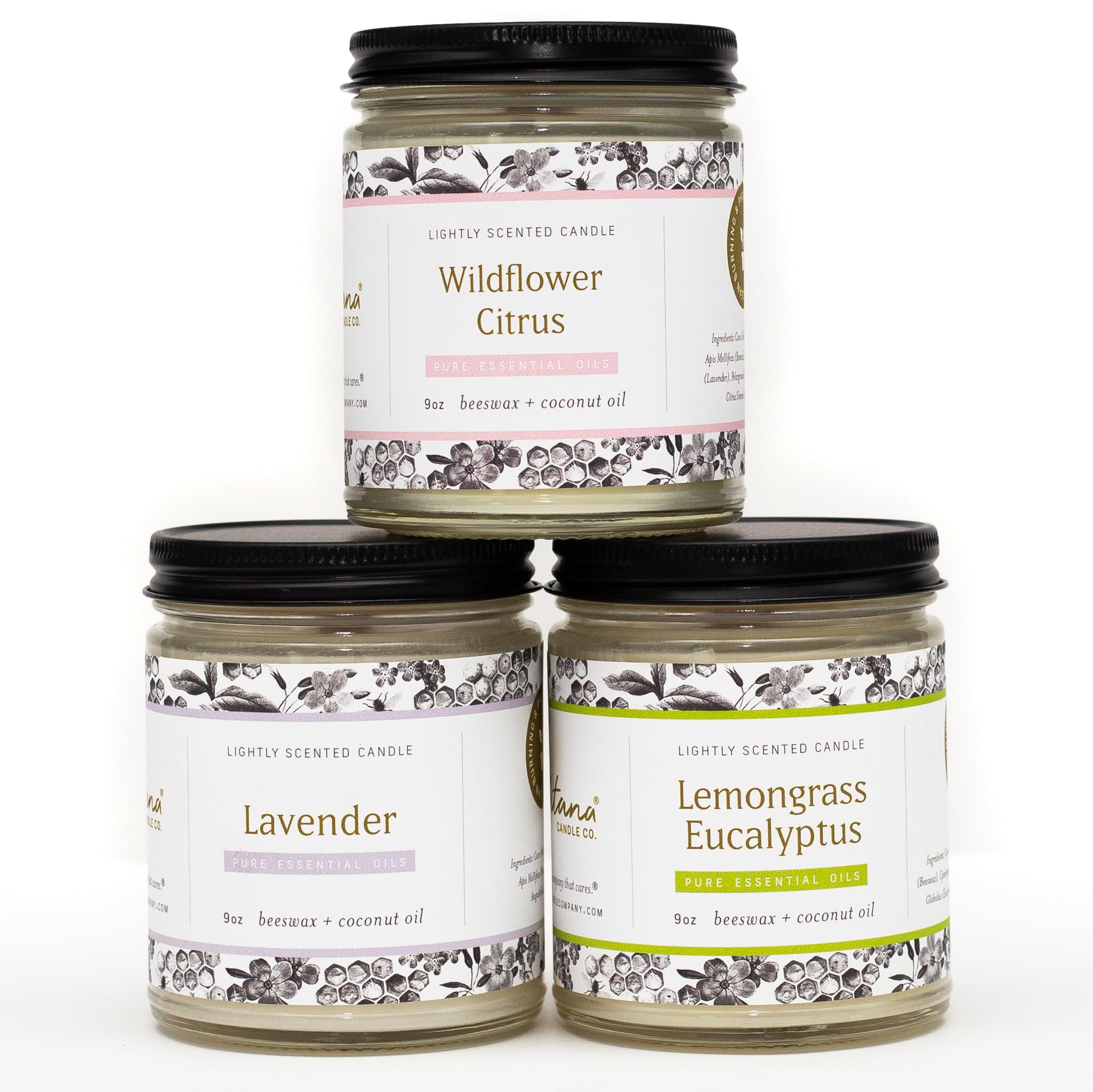 FONTANA CANDLE CO. - Spring Candle Bundle | 3 Lightly Scented Candles | Made from Beeswax and Coconut Oil | Pure Essential Oils 