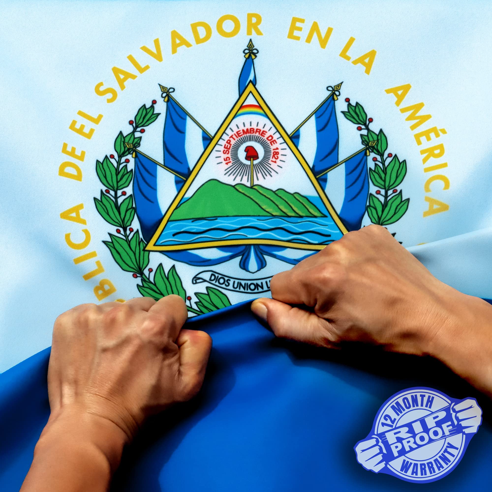 Anley Rip-Proof Technology Double Sided 3-Ply El Salvador Flag 3X5 Foot - Vivid Color, Canvas Header And Wrinkle Resistant - The