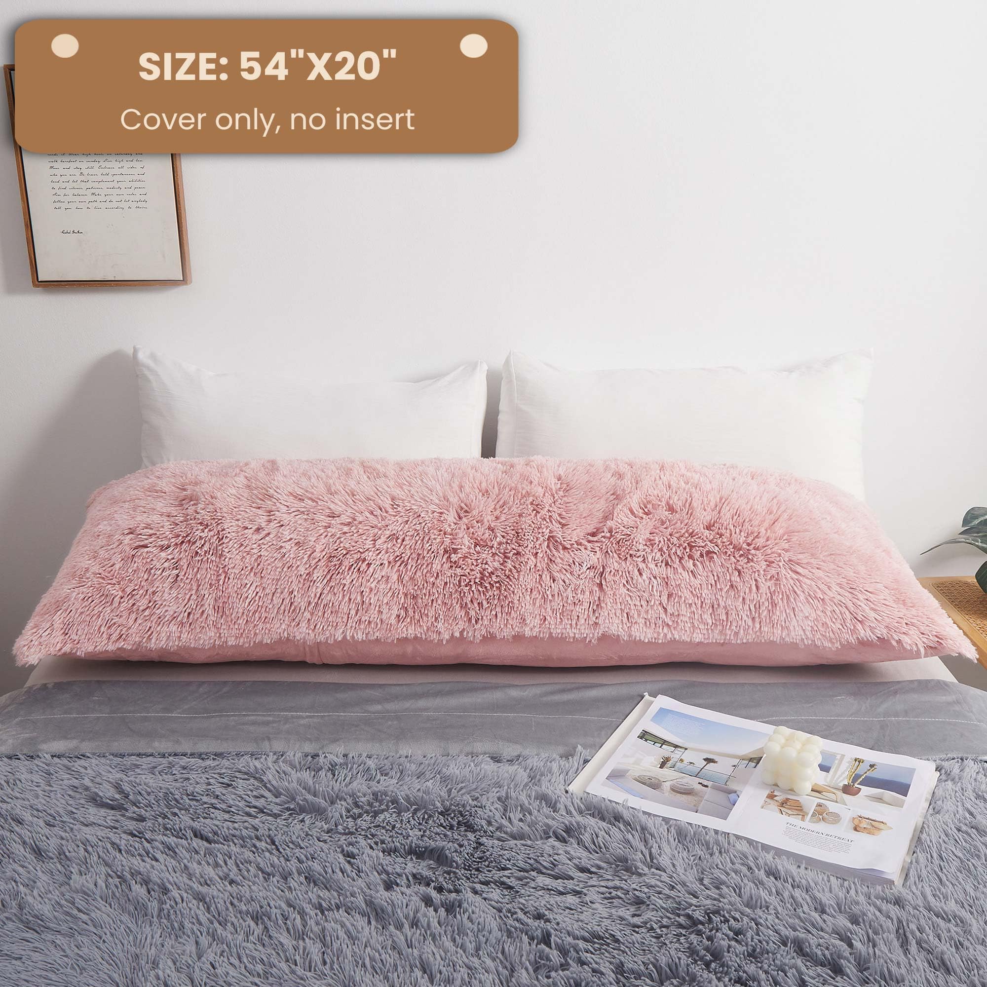 Mego Shaggy Plush Body Pillow Cover, Pink Faux Fur Fluffy Body Pillowcase, 20X54 Boho Fuzzy Full Body Pillow Case, Furry Rectang