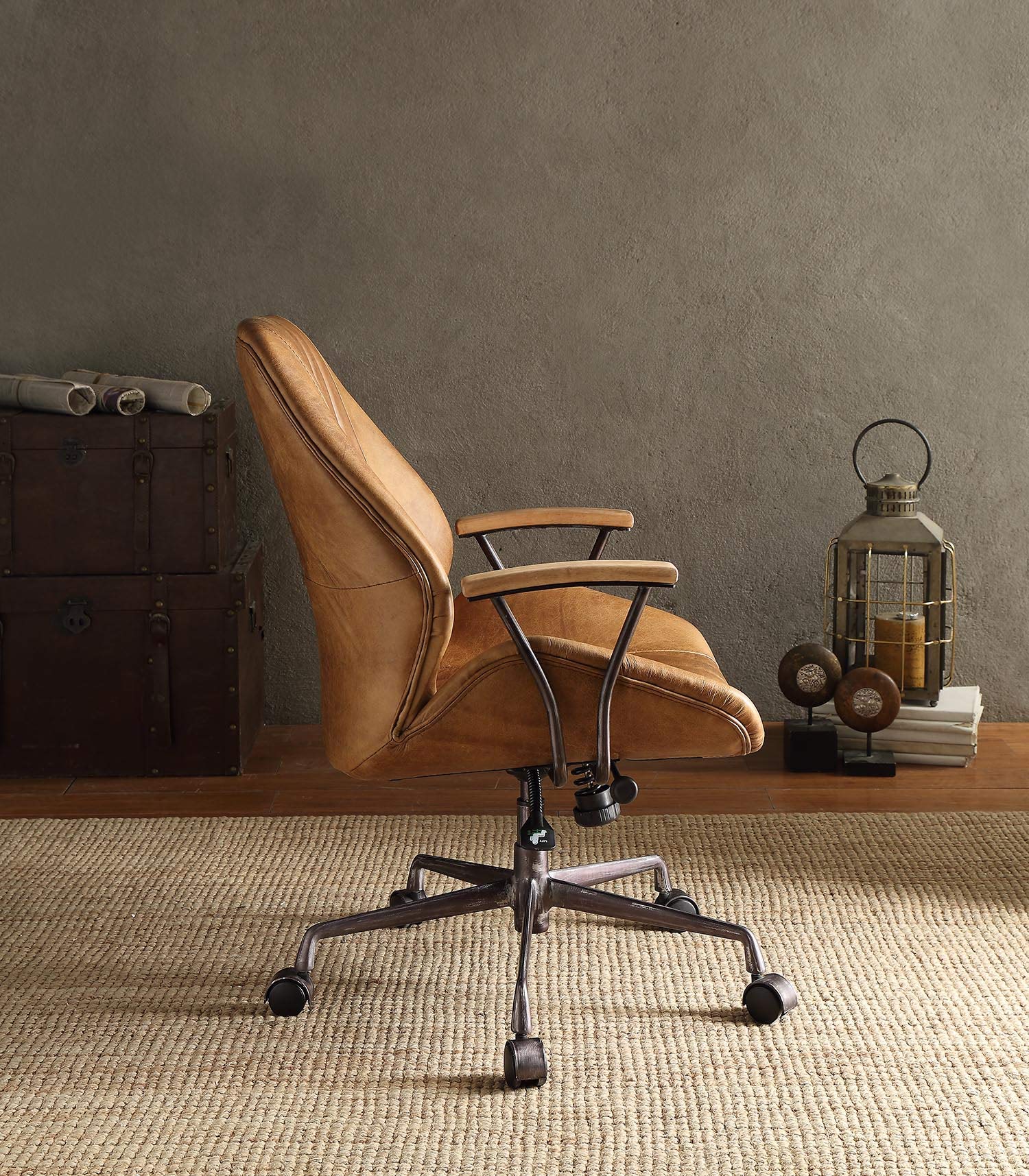 HomeRoots Metal, Upholstery, Wood - Engineered Wood 28.35' X 24.41' X 34-40' Coffee Metallic Executive Office Chair