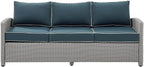 Crosley Furniture Bradenton Wicker Outdoor Sofa, 3-Person Patio Couch for Porch, Deck, Backyard, Gray with Navy Cushions