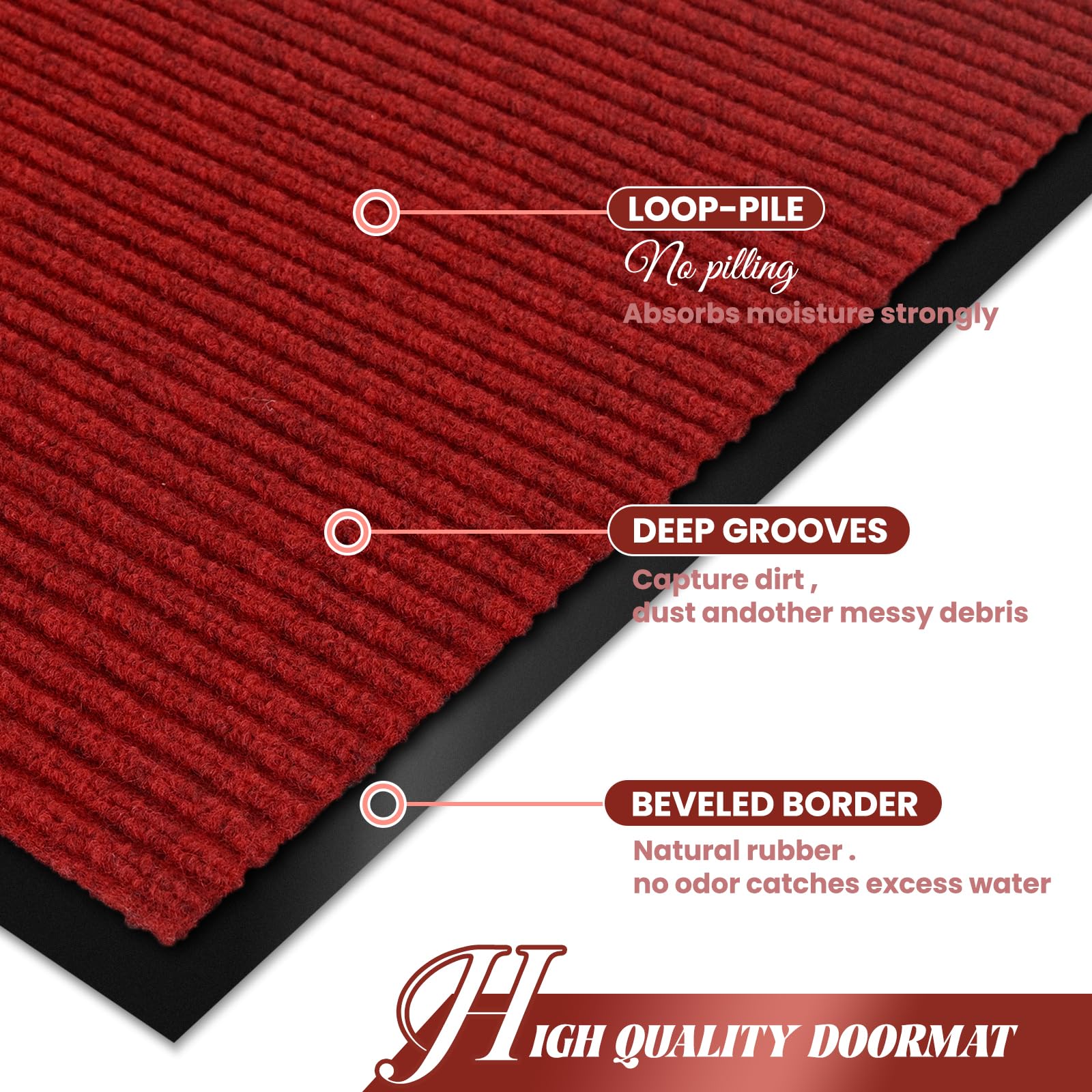 Door Mat Heavy Duty Outdoor Indoor Doormat Low Profile Front Door Mat Large 35X60 Inch Red Entrance Welcome Mats Easy Clean Pati