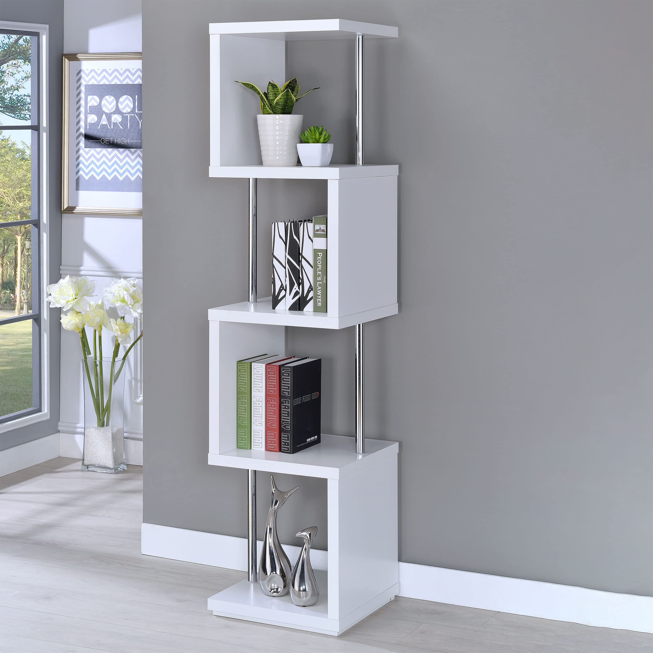 Coaster Home Furnishings Baxter 67-inch 4-Shelf Bookshelf White and Chrome