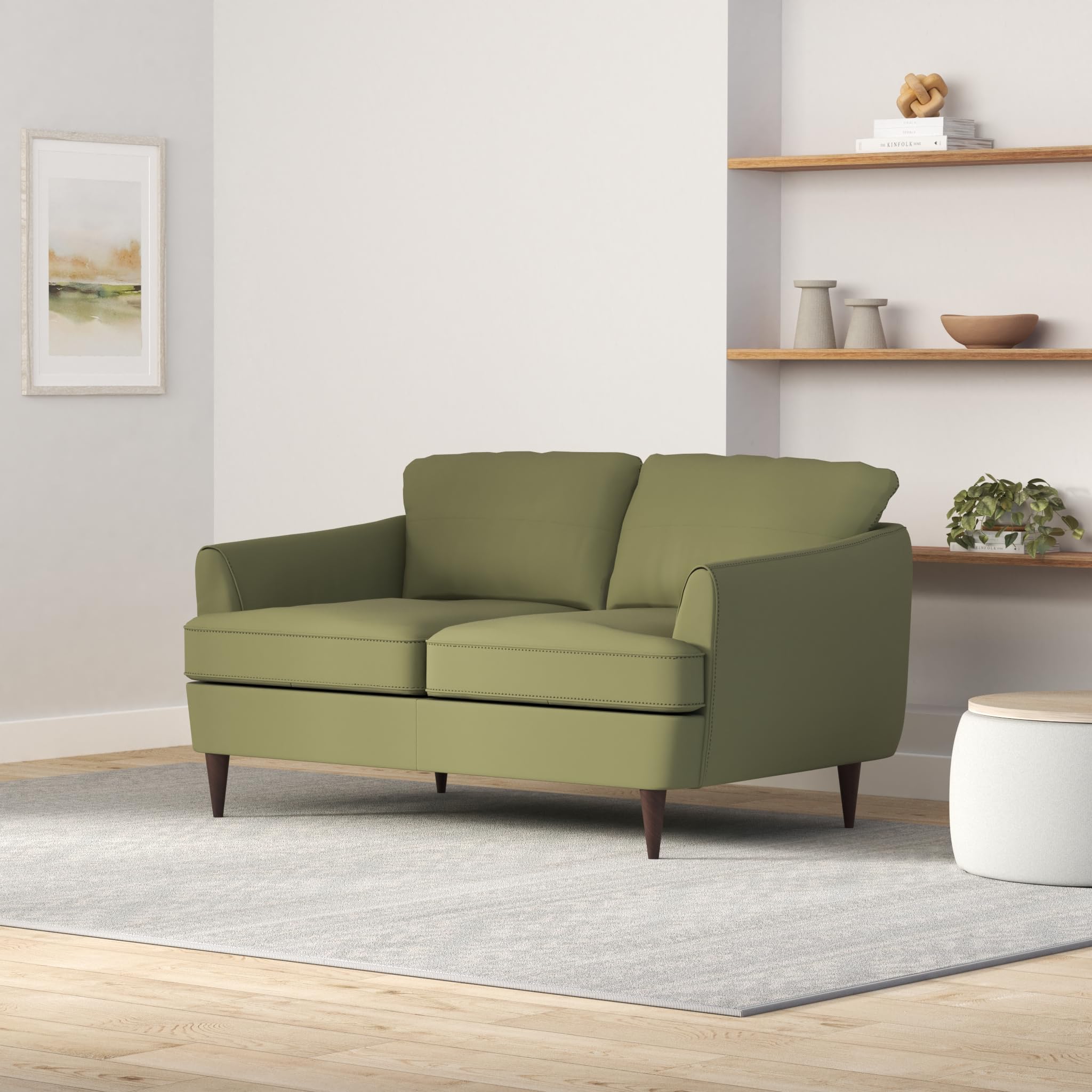 Acme Tacoma Leather Loveseat In Moss Green