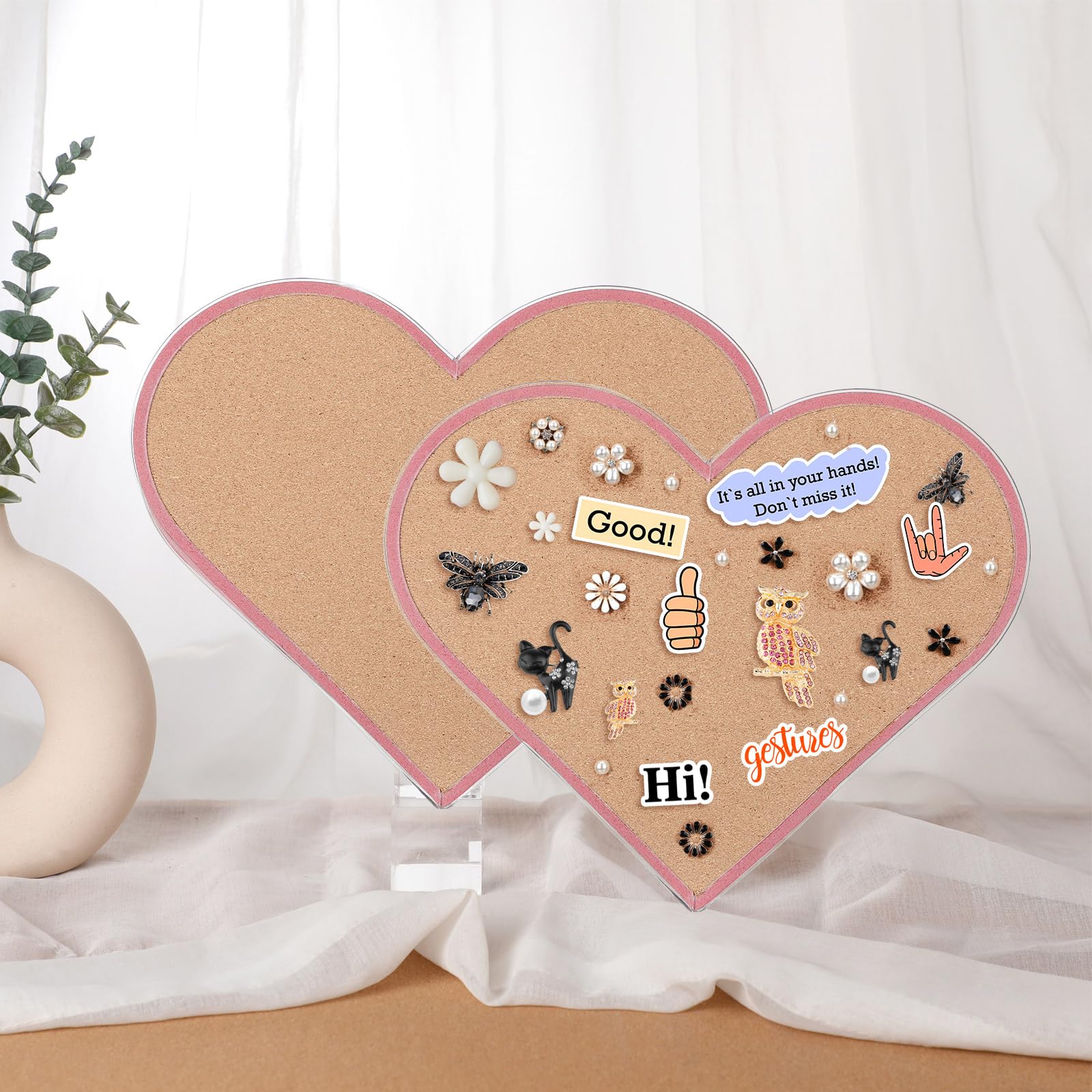 2 Pcs Pink Heart Pin Cork Board 10.6 X 13 Inches Framed Bulletin Board For Office Classroom Memory Memo For Jewelry Organizer Va