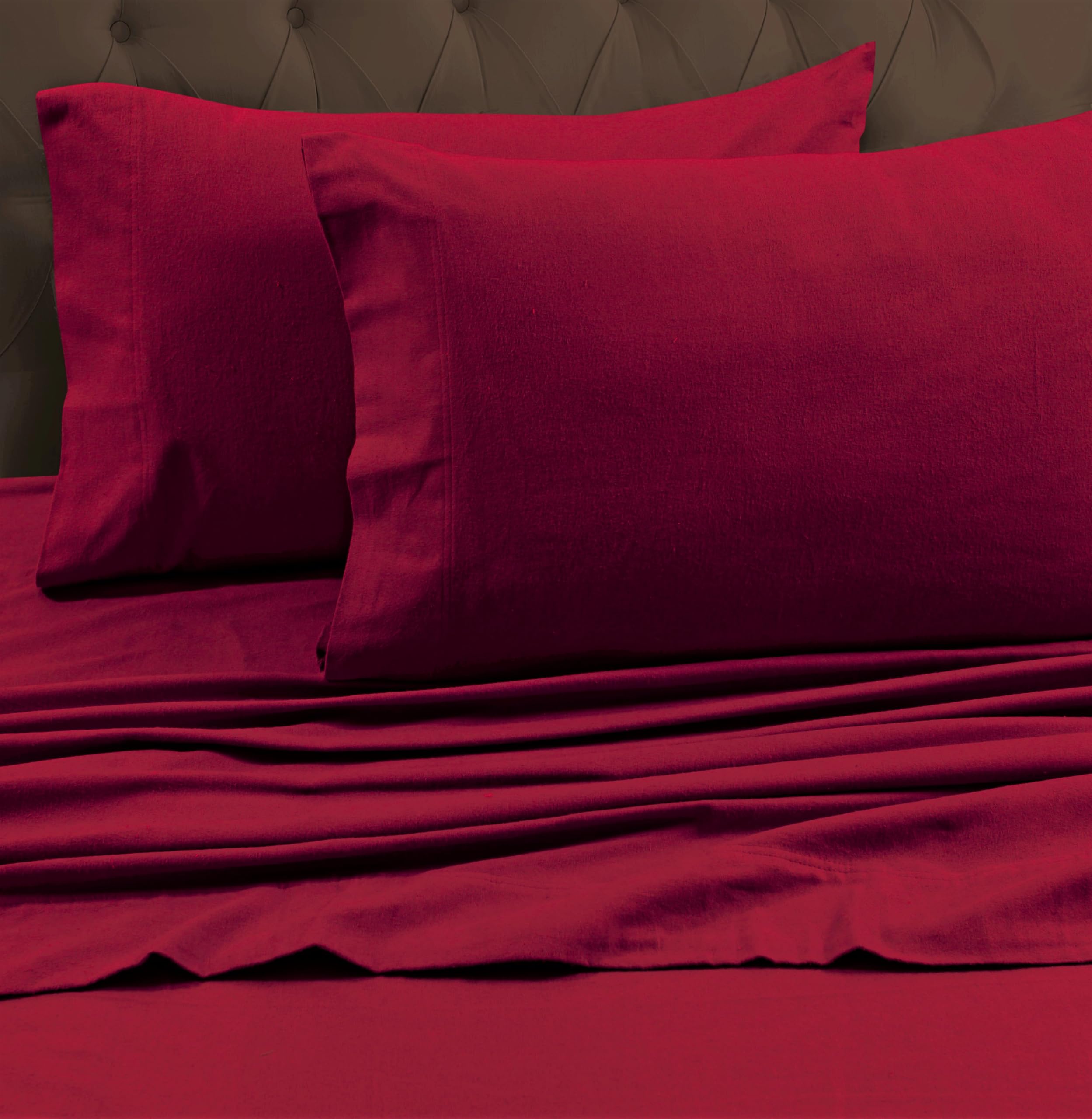 Tribeca Living Queen Luxury Solid Flannel Extra Deep Pocket Fitted Sheet, Fits Up To 24' Mattress, Deep Red