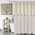 Dosly Id  Es Farmhouse Shower Curtain,Beige And Brown Stripe,Button Curtain,Linen And Cotton Woven Fabric,Rustic Charm Country C