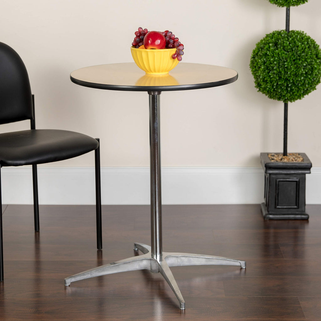 Flash Furniture Lars 24'' Round Wood Cocktail Table with 30'' and 42'' Columns, Adjustable Wood Bar Height Table for Events or Home Use, Natural
