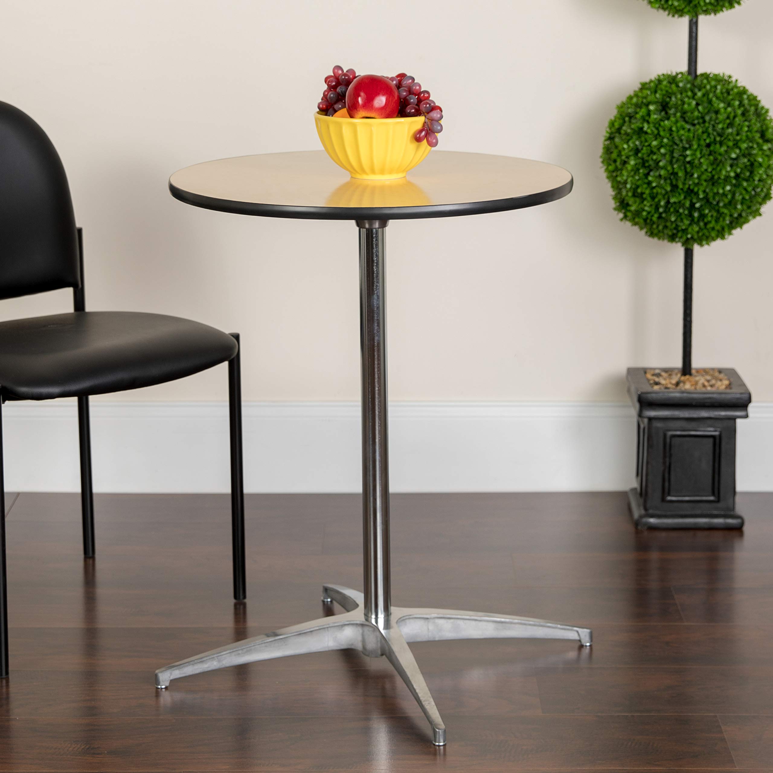 Flash Furniture Lars 24'' Round Wood Cocktail Table with 30'' and 42'' Columns, Adjustable Wood Bar Height Table for Events or Home Use, Natural