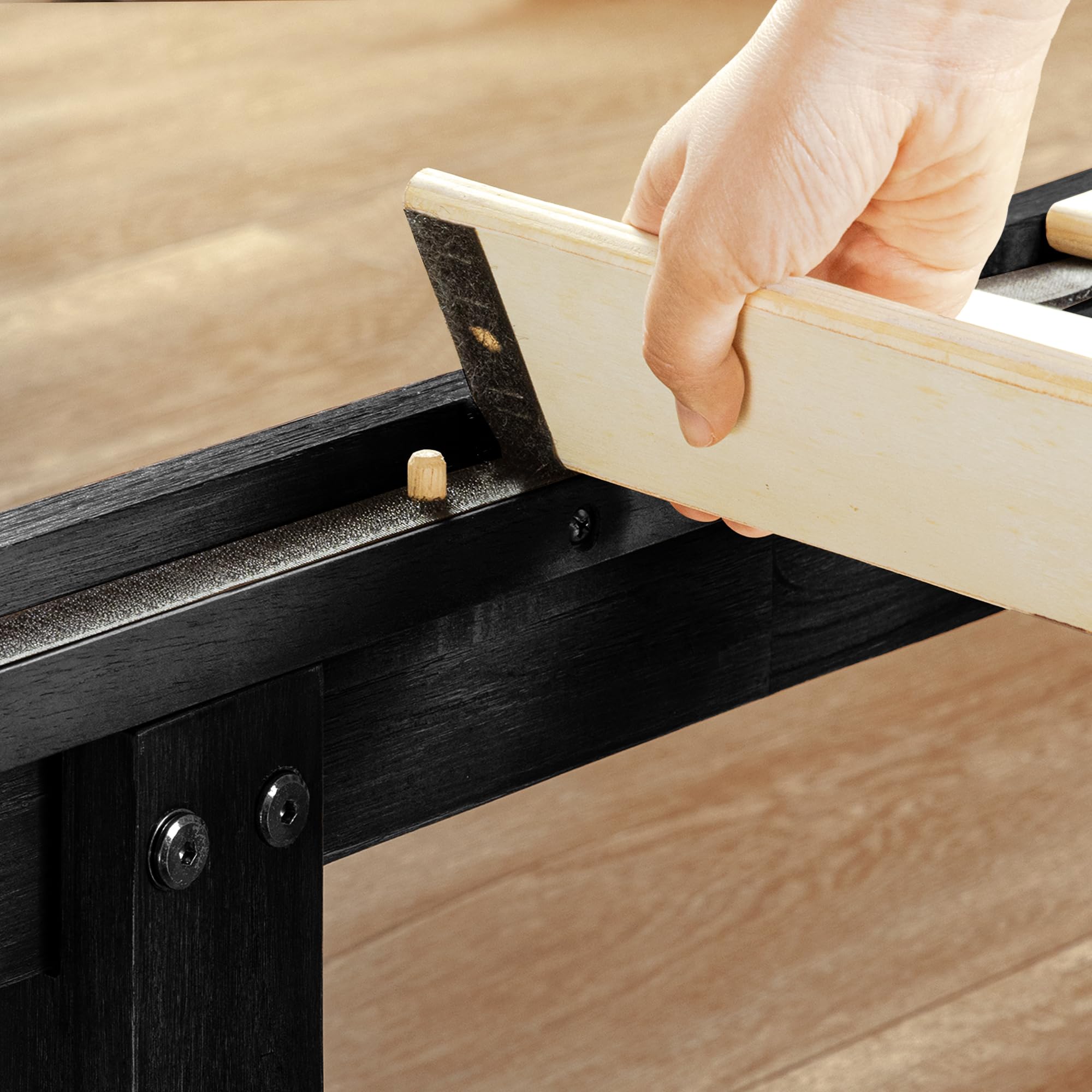 Mellow Naturalista Classic 16 Inch Solid Wood Platform Bed With Wooden Slats, Black, Queen