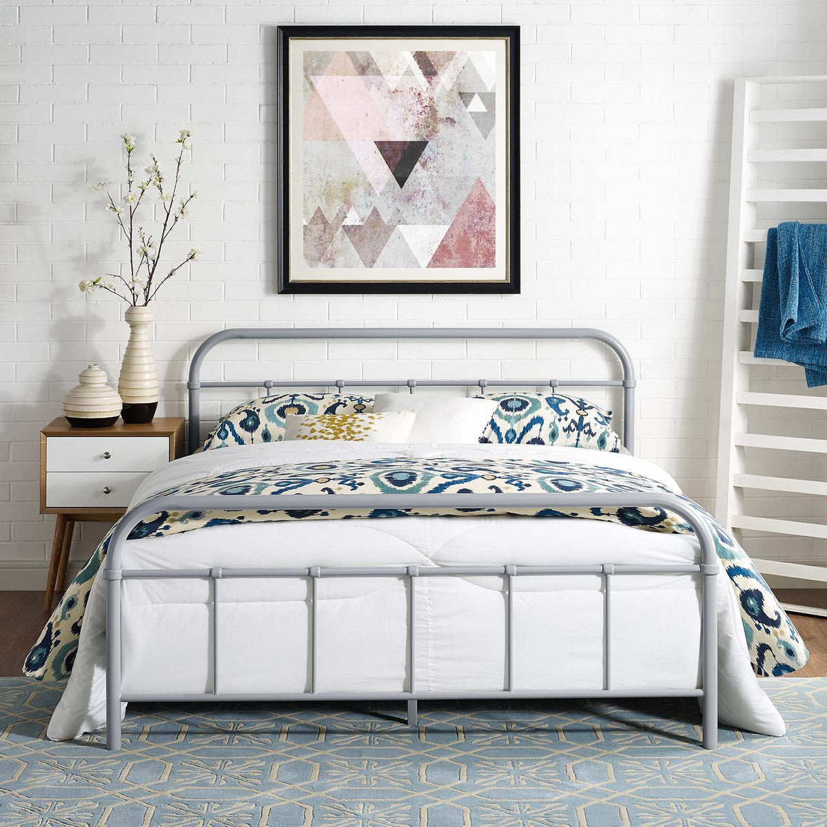 Modway Maisie Steel Metal Farmhouse Platform Queen Bed Frame With Headboard In Gray