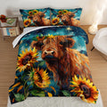 Hosima Highland Cow Comforter Set,Western Farmhouse Animals Cow And Sunflower Print Bedding Set 3Pcs With 2 Pillowcases,Galaxy S
