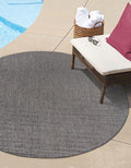 Unique Loom Outdoor Solid Collection Area Rug (7 10 Round Black/Ivory)