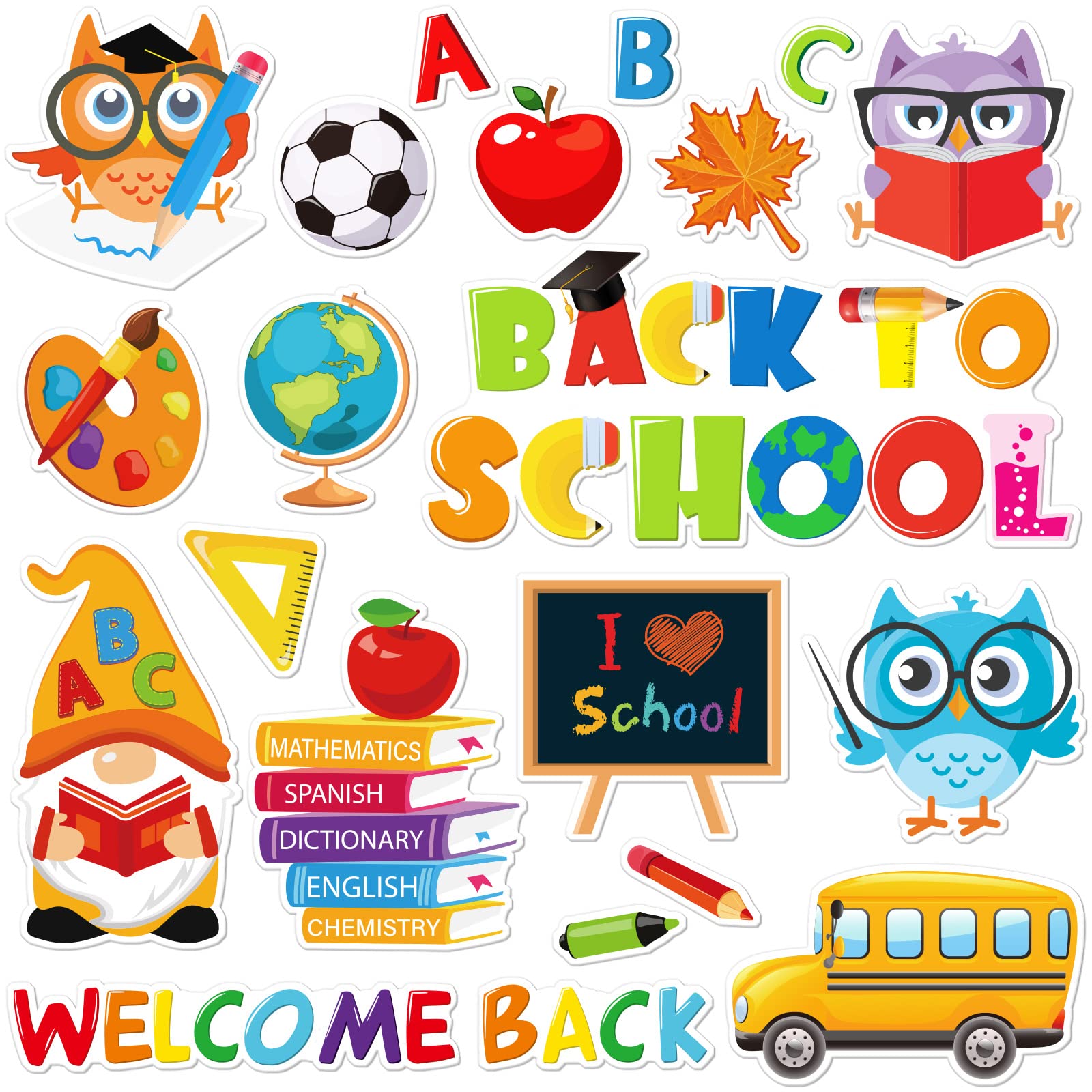 Whaline 40Pcs Back to School Thick Gel Clings Welcome Back Window Gel Decals Gnome Owl School Bus Gel Stickers for Welcome Back 