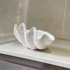 Huey House Small Clam Shell Sculptured Replica - 8.75Lx 5.6Wx 4.33H Handcrafted White Resin Seashell for Home Decoration or Dish
