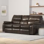Madrona Burke Zoey Chocolate Brown 84" Power Sofa with Dual Recliners, Microsuede Upholstery, and USB Charging Station