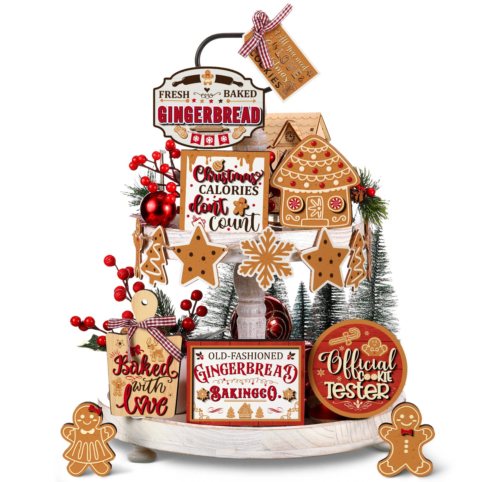 15 Pcs Christmas Tiered Tray Decor Set Hot Cocoa Wooden Signs Warm Winter Tabletop Wooden Block Sign Holiday Table Centerpiece f