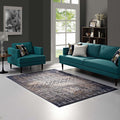 Modway Kalene Distressed Vintage Turkish 5X8 Area Rug In Blue, Rust And Cream