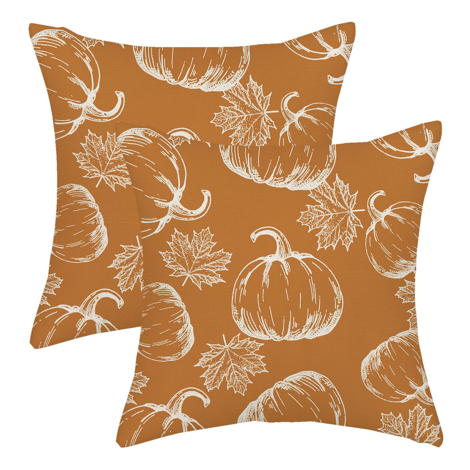 Fall Pillow Covers 16X16 Burnt Orange Cream Pumpkin Decor Throw Pillows Case For Couch Maple Leaves Autumn Harvest Thanksgiving
