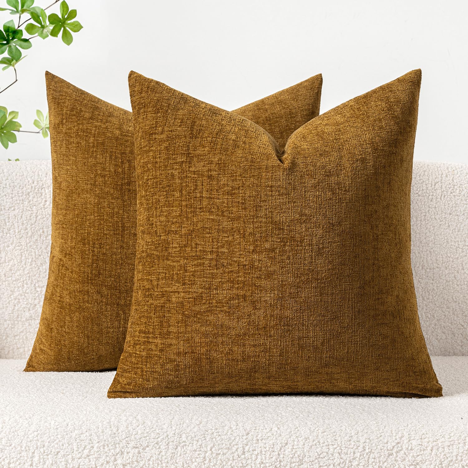 Miulee Pack Of 2 Couch Throw Pillow Covers 18X18 Inch Soft Mustard Chenille Pillow Covers For Sofa Living Room Solid Dyed Pillow