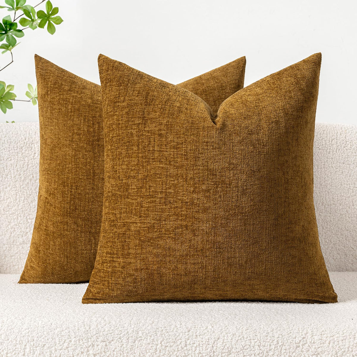 Miulee Pack Of 2 Couch Throw Pillow Covers 20X20 Inch Soft Mustard Chenille Pillow Covers For Sofa Living Room Solid Dyed Pillow