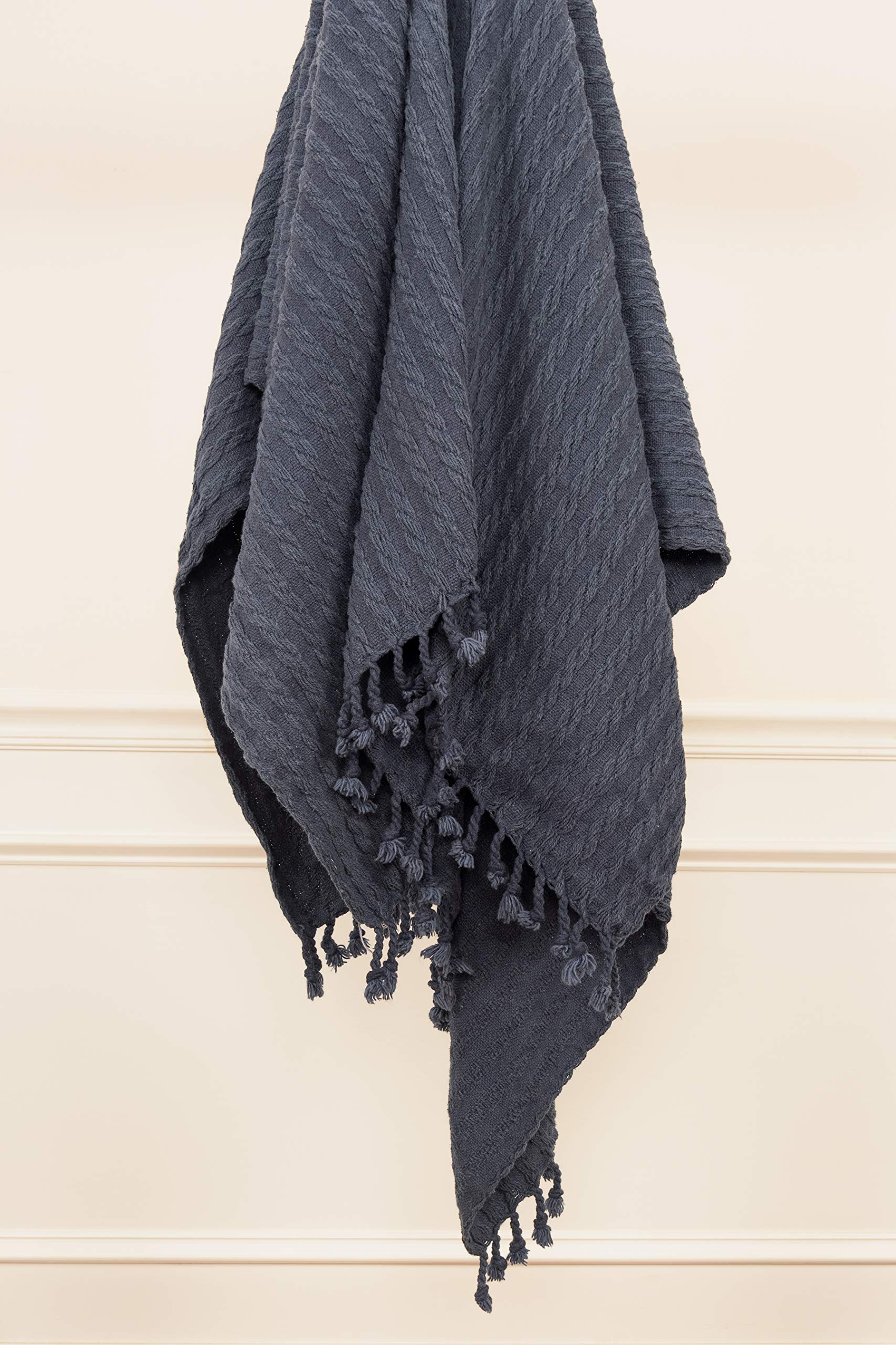 Rizzy Home Cable Knit 50" x 60" Cotton Throw in Gray Blue