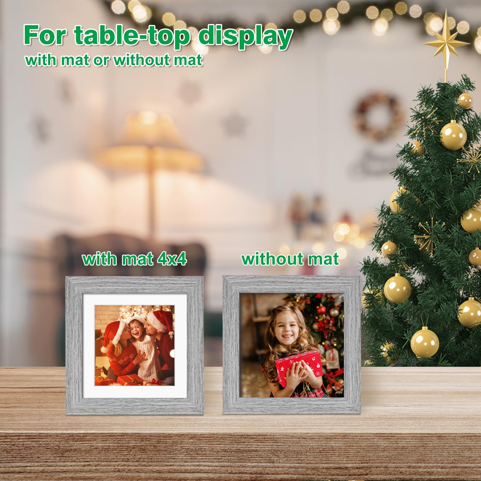 Kinlink Square 5X5 Picture Frames Grey, Solid Wood Frames With Acrylic Plexiglass For Pictures 4X4 With Mat Tabletop And Wall Mo
