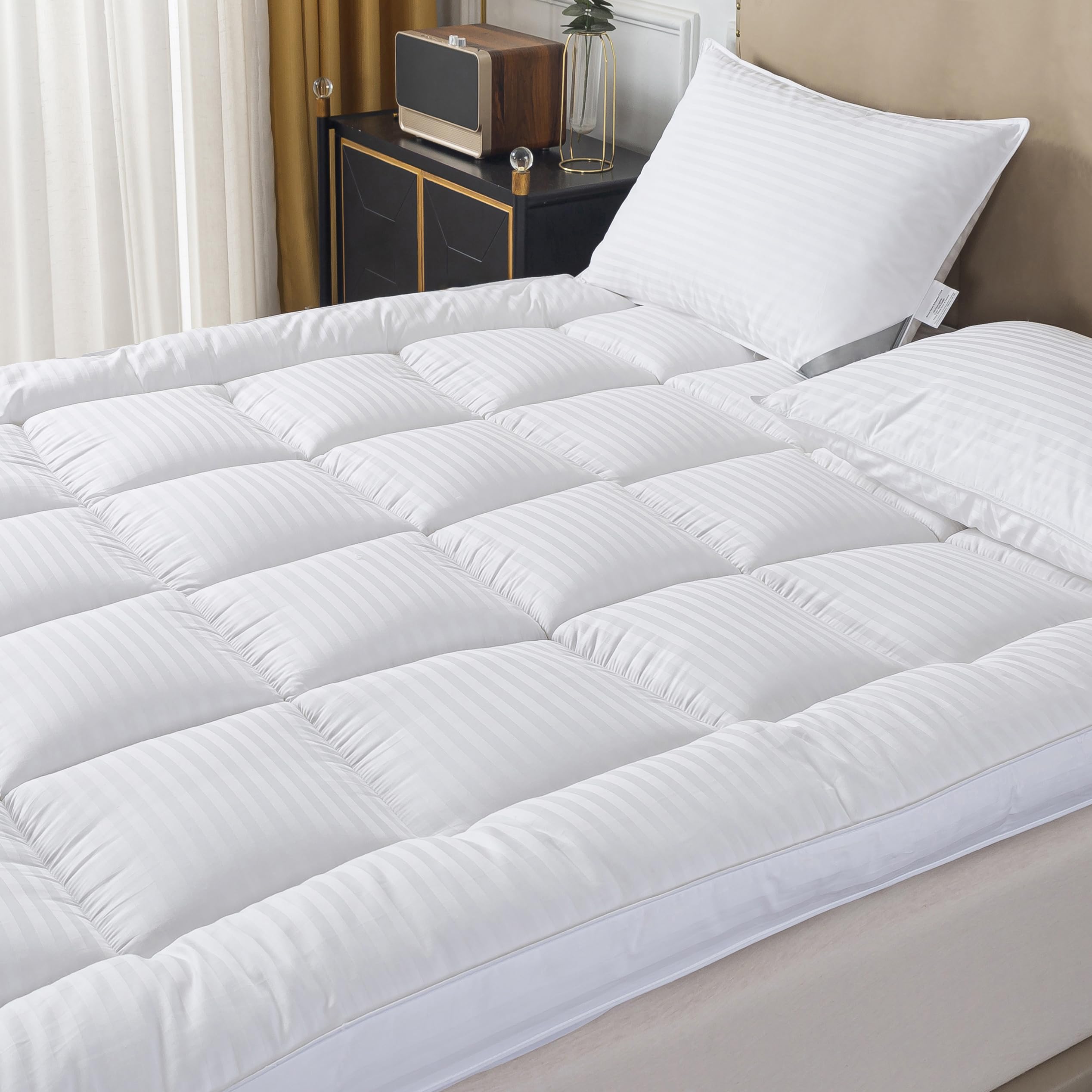 Beivig Breathable Mattress Topper, Soft Plush Full Mattress Pad, Extra Thick Quilted Pillow Top With Fluffy Down Alternative Fil
