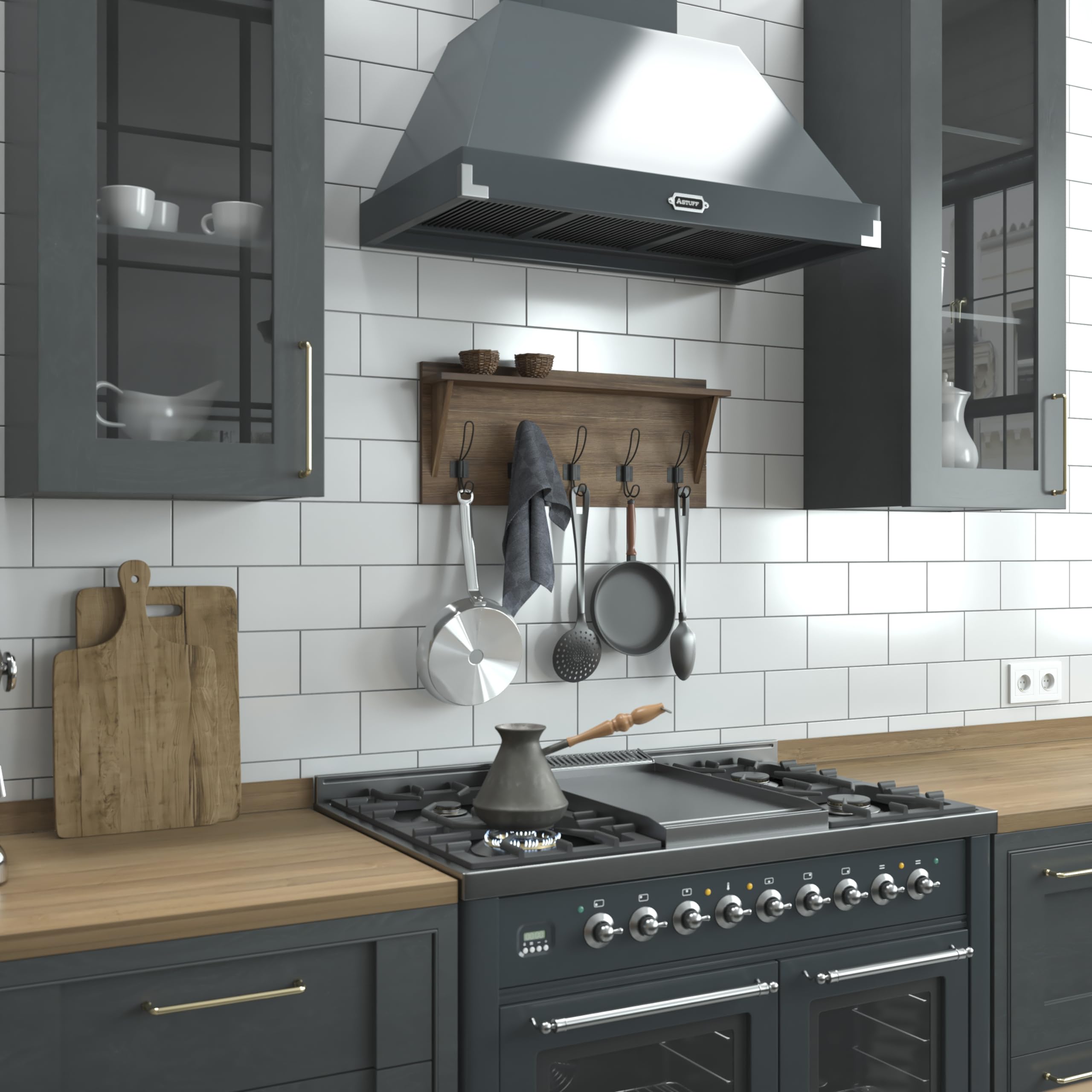 Flash Furniture Daly Wall Mounted Storage Rack - Rustic Brown Solid Pine Wood - 24 Inch - Upper Shelf and 5 Hooks - For Entryway, Kitchen, Bathroom