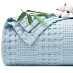 Phf Cooling Waffle Blanket King Size, Lightweight 60% Rayon Derived From Bamboo & 40% Cotton Breathable Blanket For Hot Sleepers, Soft And Luxury For Bed Couch And Sofa,104'X90',Sky Blue
