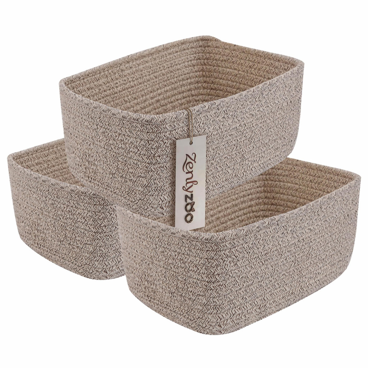 Zenlyzoo Small Woven Cotton Rope Storage Baskets, 3 Pack, 11.5x 7.5x4.7 in