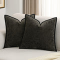 Futei Black Chenille Throw Pillow Covers 26X26 Inch Set Of 2,Soft Velvet Euro Pillow Shams,Home Decor For Couch Bed Living Room
