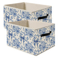 FITIE Blue and White Floral Bow Storage Bin Box with Handles, French Country Toile de Jouy Flower Foldable Organizer Basket Toyb