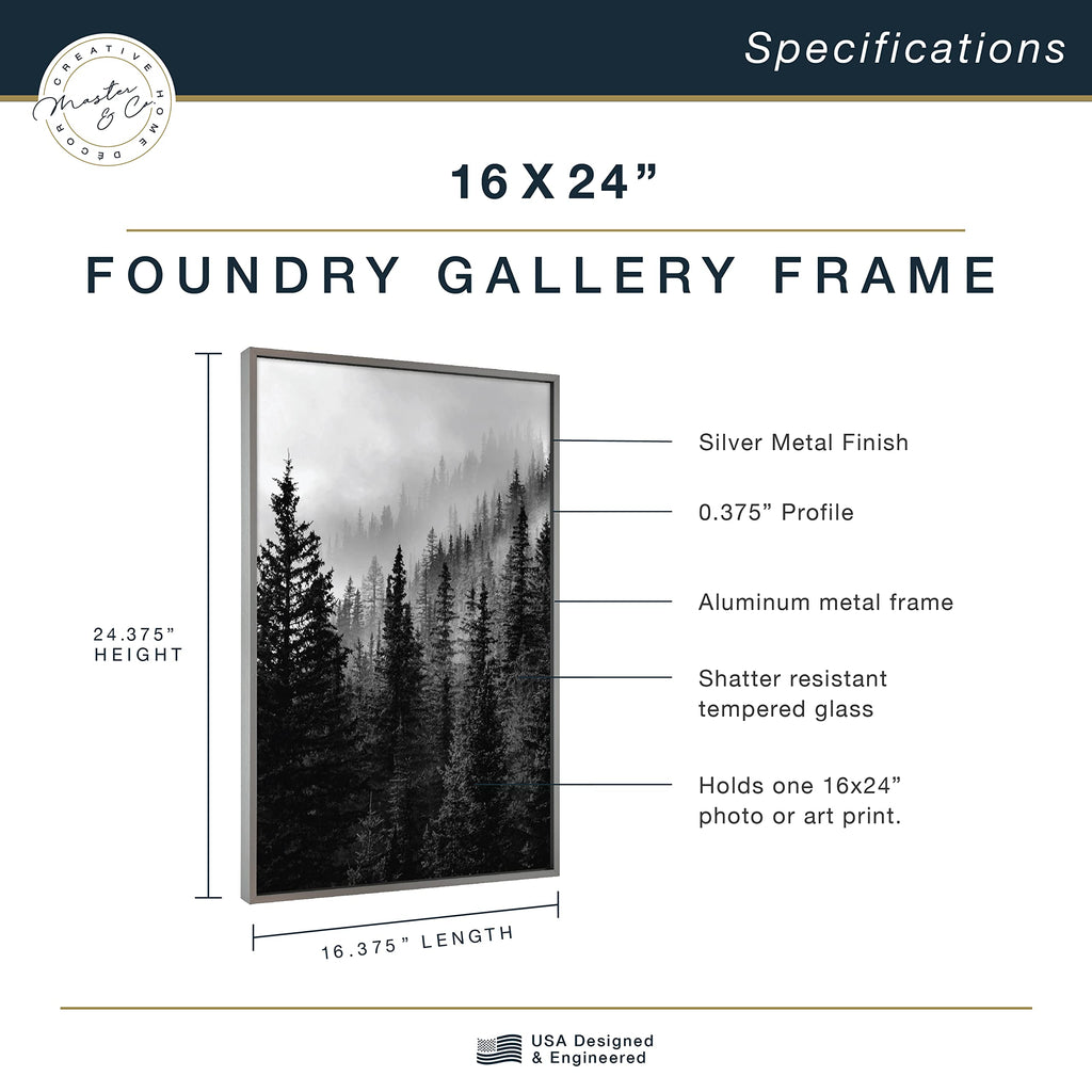 Mcs Master & Co. Foundry Metal Gallery Wall Frame, Dark Silver, 16 X 24 In Without Mat