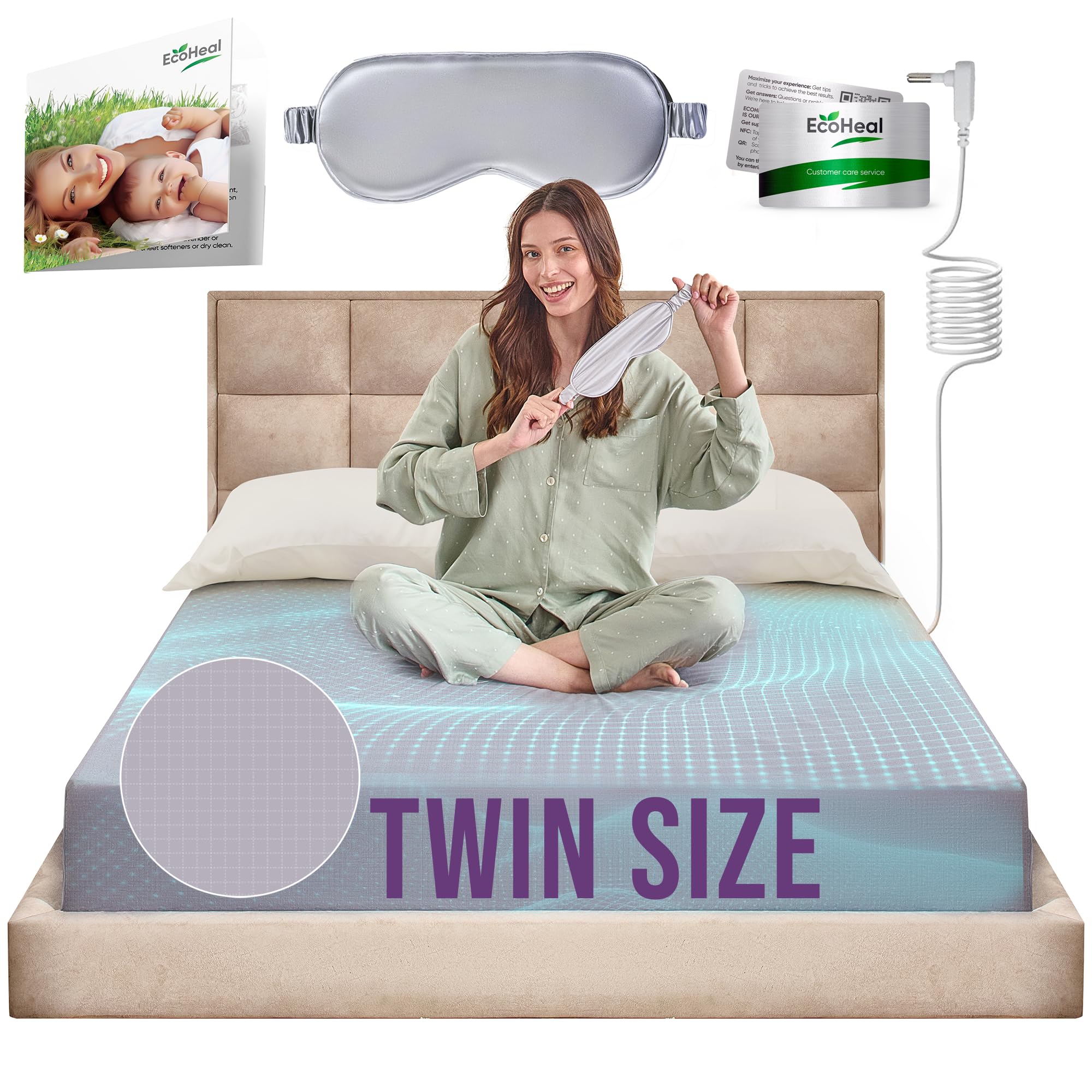 Earth Grounding Fitted Sheet Twin Size With 12% Silver Fiber & 4% Silk & 84% Organic Cotton - Gray - Soft Earth Grounding Well B