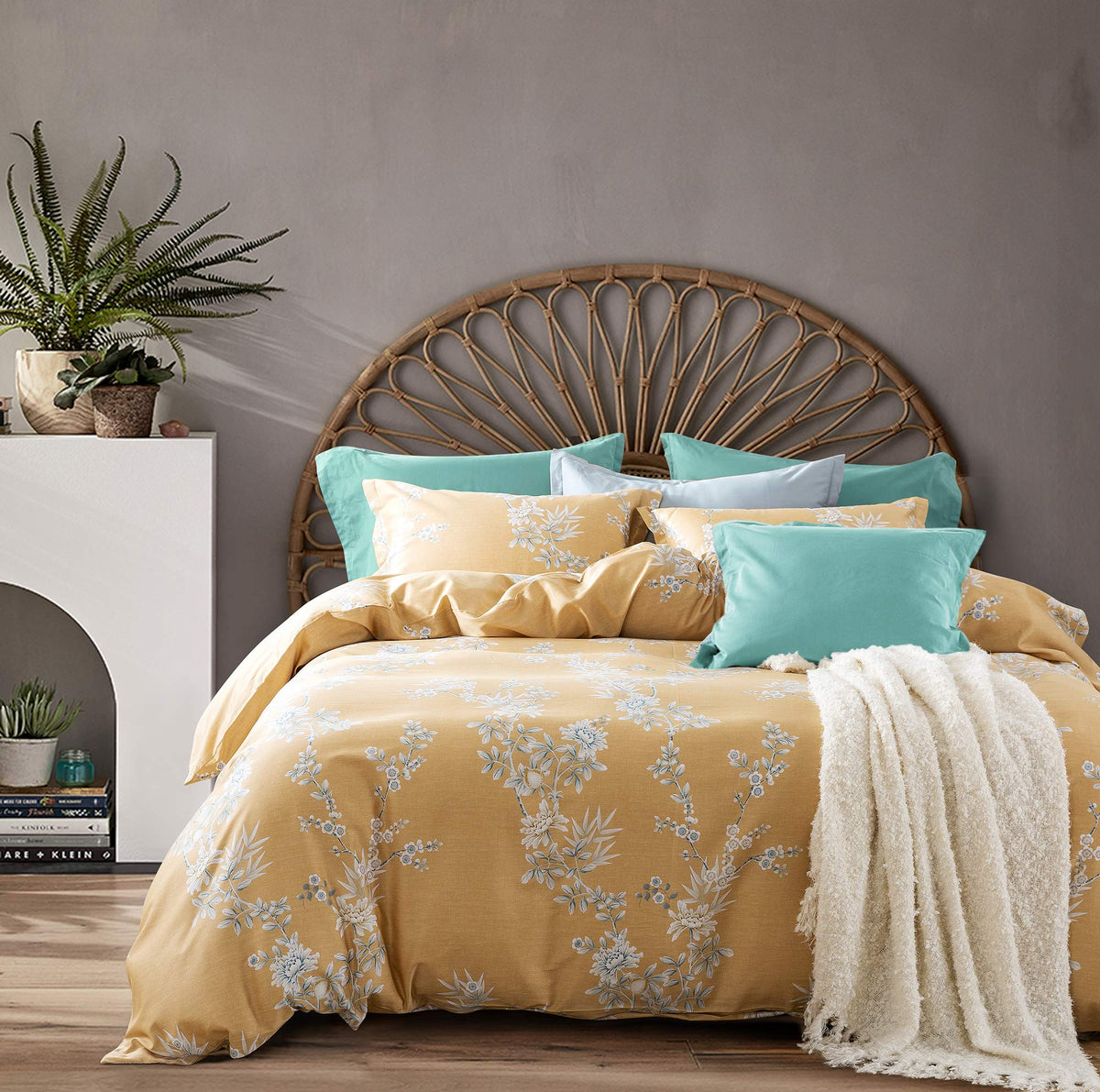 Windflower Bedding Bloomfield Floral Duvet Cover 2Pc Set Cotton Botanical Nature Vines Branches Birds Butterflies Multicolored F