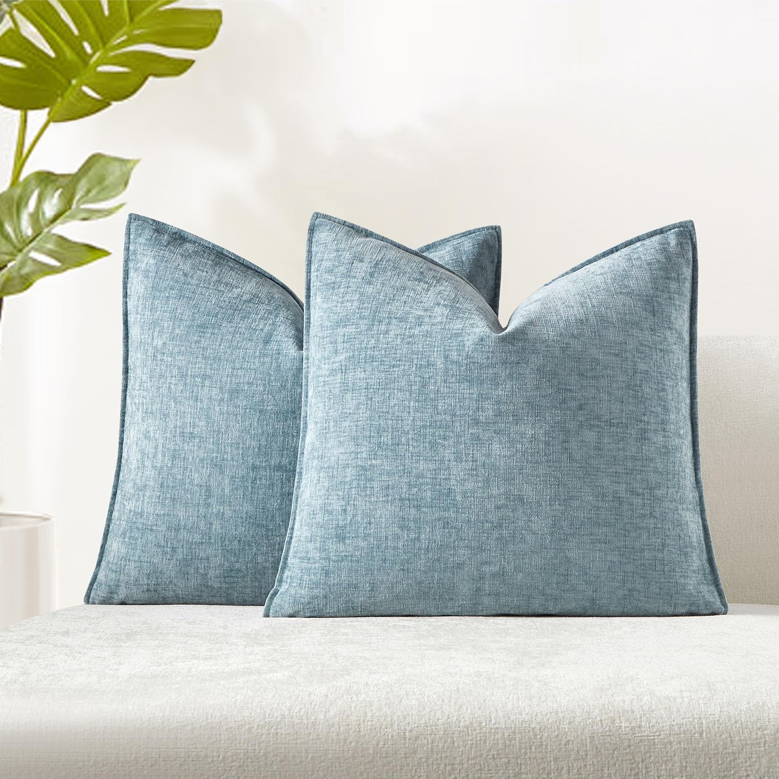 Juspurbet Light Blue Chenille Throw Pillow Covers 22X22 Inch Set Of 2 Decorative Soft Textured Cushion Cases For Living Room Sof