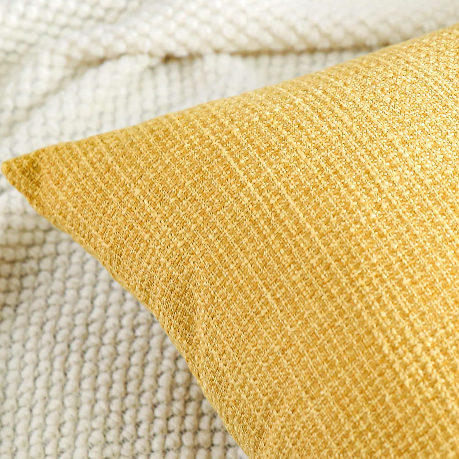 Otostar Linen Throw Pillow Covers Set Of 2 Decorative Square Pillowcases Cushion Covers 24X24 Inch For Home Decor Sofa Bedroom Car 60 X 60Cm Yellow