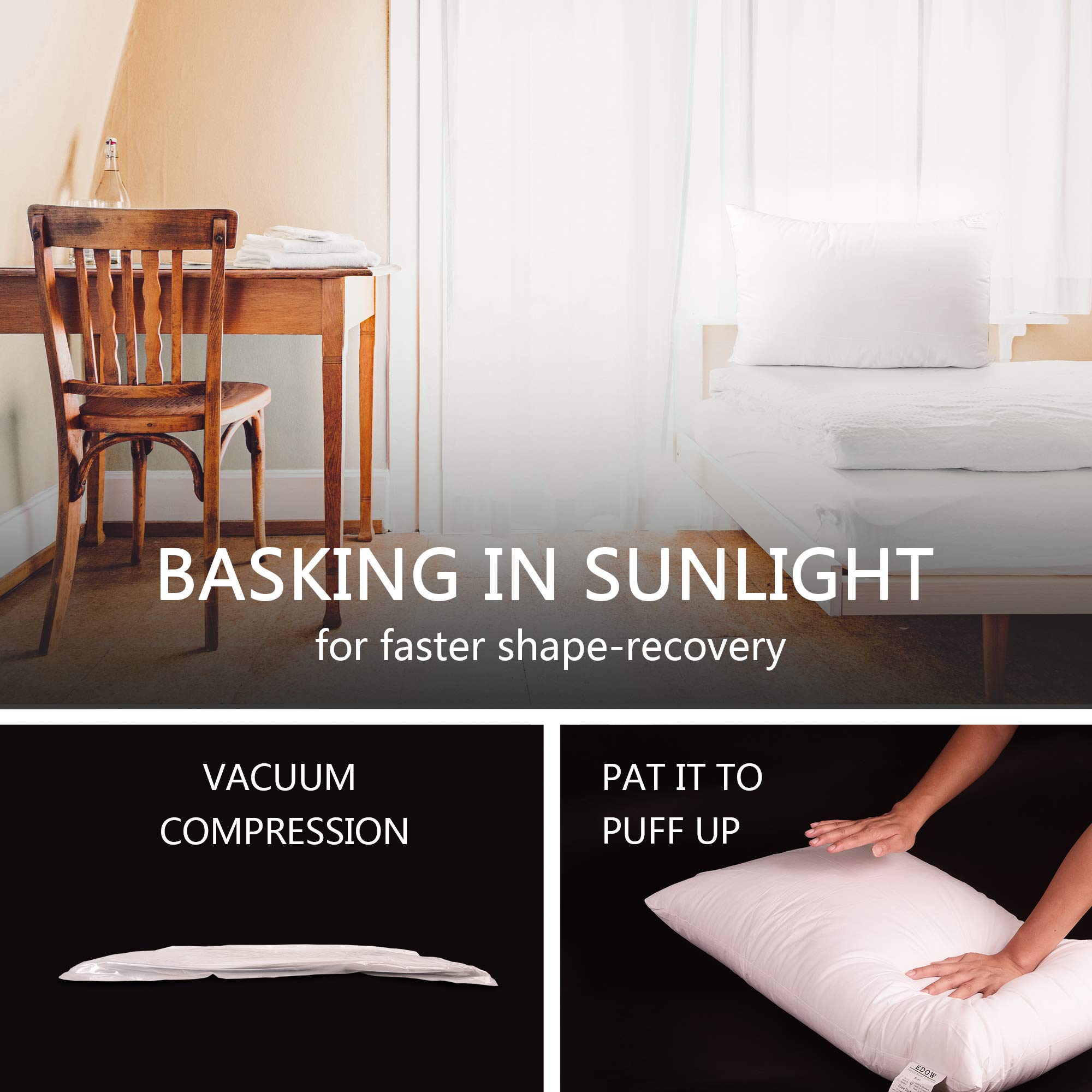 Edow Luxury Soft Pillows For Sleeping, Fluffy Down Alternative Polyester Fiber Filled Pillow, Home&Hotel-Collection, Machine Was