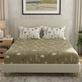 Huesland By Ahmedabad Cotton 144 Tc Cotton Bedsheet For Double Bed King Size With 2 Pillow Covers | Olive Green, White