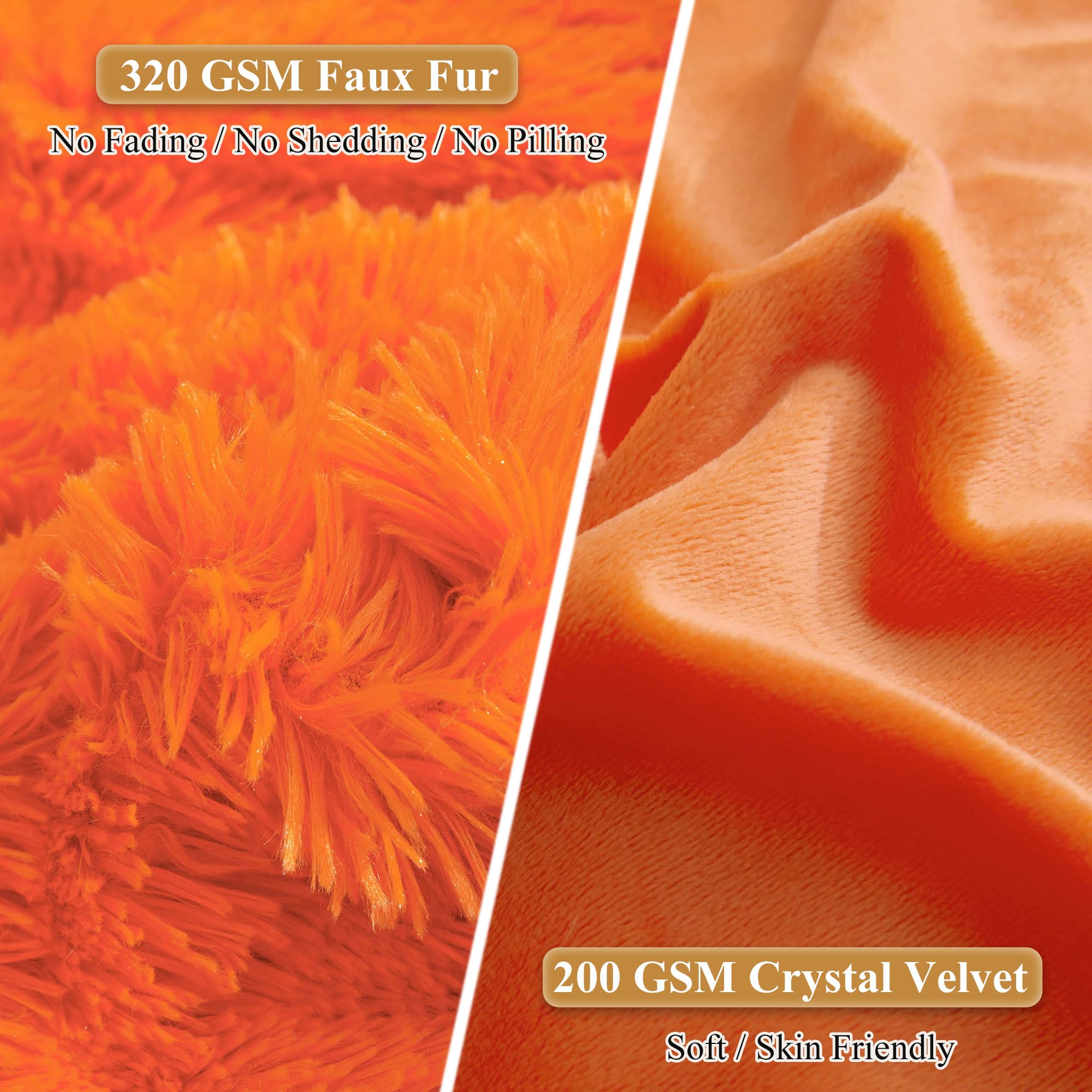 Xege Faux Fur Fluffy Pillow Cases, Soft Plush Shaggy Furry Orange Pillowcases, Velvet Fuzzy Decorative Throw Pillow Covers For Bed Couch, Zipper Closure, Set Of 2(Standard Size, Orange)