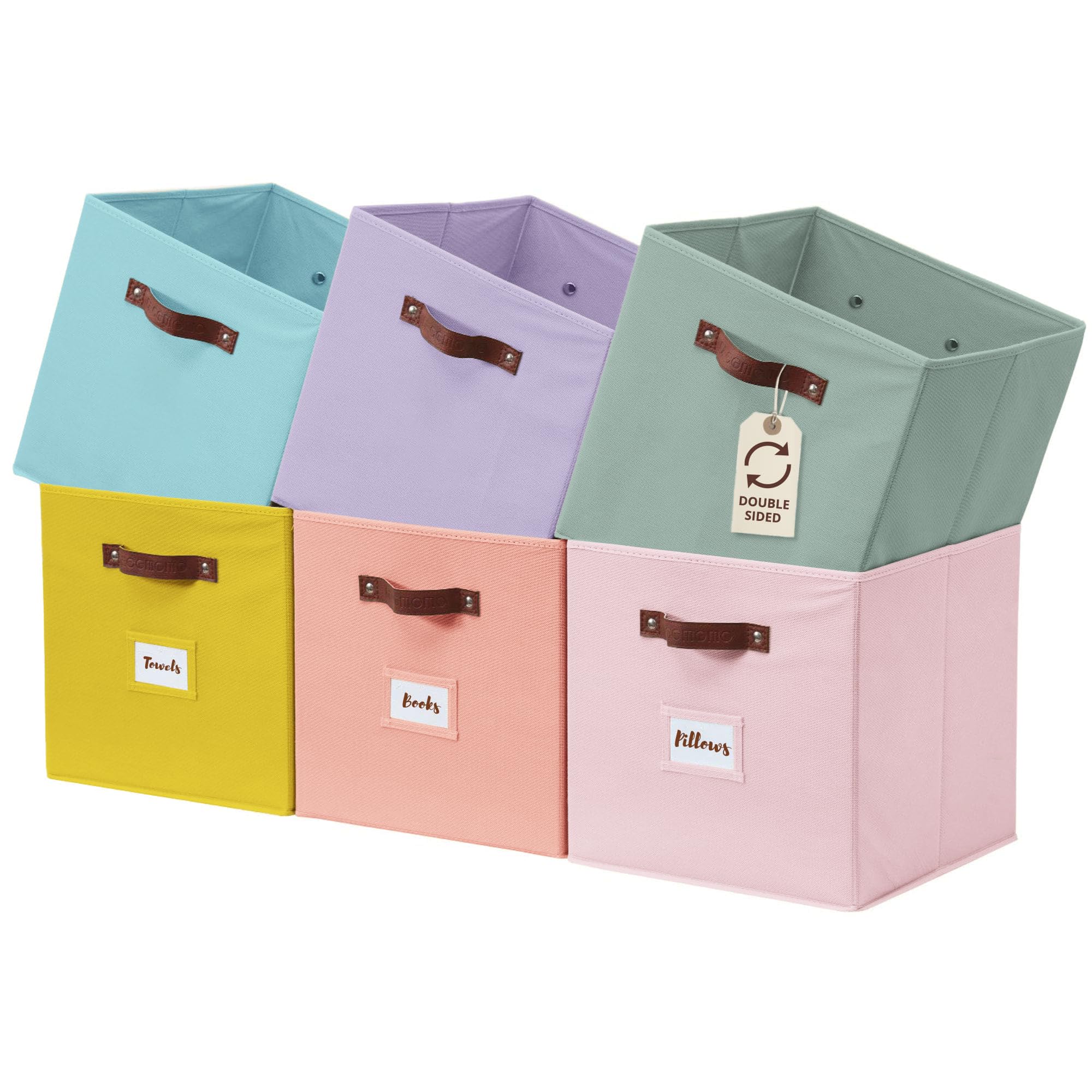 DECOMOMO Storage Cubes, 13x13x13 Storage Cube Bins with Labels, Fabric Organizer Bins (13 / 6pcs, Rainbow)