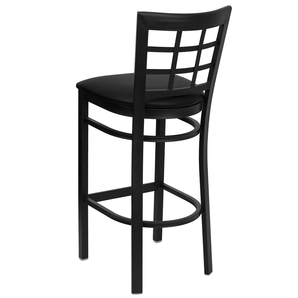 Flash Furniture HERCULES Series Black Window Back Metal Restaurant Barstool - Black Vinyl Seat