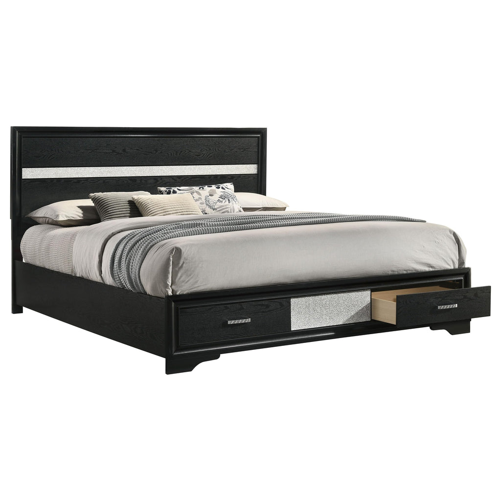 Coaster Home Furnishings Miranda Contemporary Wood California King Size Storage Panel Bed Frame 50-inch Headboard Black 206361KW